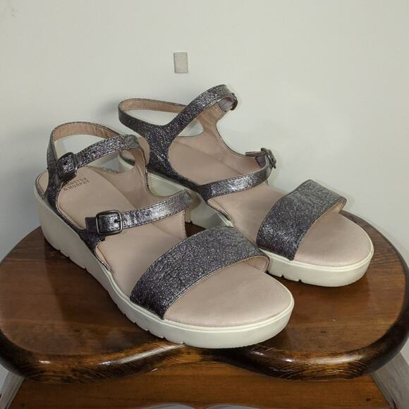 Ladies Johnston & Murphy "Clara" Pewter Leather Sandal 9.5 EUC - Picture 2 of 11